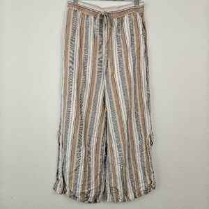 Free People Extra Wide Leg Pull On Pants XS/TP Linen Cotton Pink Blue Lace